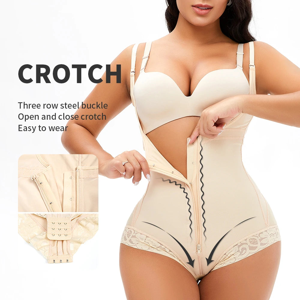 Womens  Body Shaper Thong Shapewear Slimming Zipper Waist Trainer With Butt Lifter Tummy Control Fajas