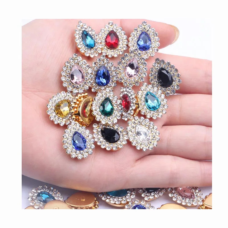 Diy Clothes Craft Accessories Crystal Rhinestones Assort Colors Drop Shape Diamonds Glass Drill Gold Plated Bag Hat Rhinestones