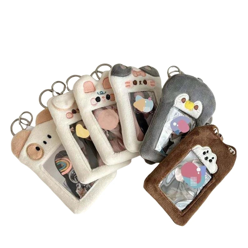 Kawaii Cartoon Animal Penguin Bear Rabbit Plush ID Card Cardholder Cute Photo Album Cardholders 3inch Kpop Photocard Keychain