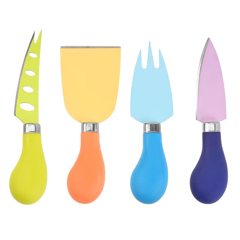 New 4 Piece Cheese Slicer Peeler Tool with Soft Plastic Handle Stainless Steel Cheese Knives