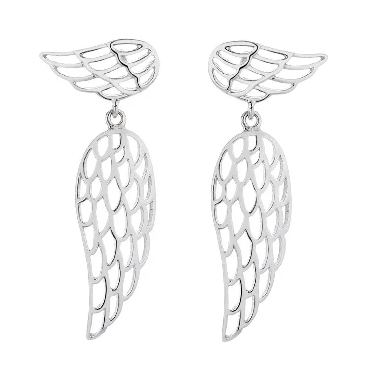 Sterling Silver 925 Fashion Angel Wing Design Drop Earrings for Women Party Jewelry