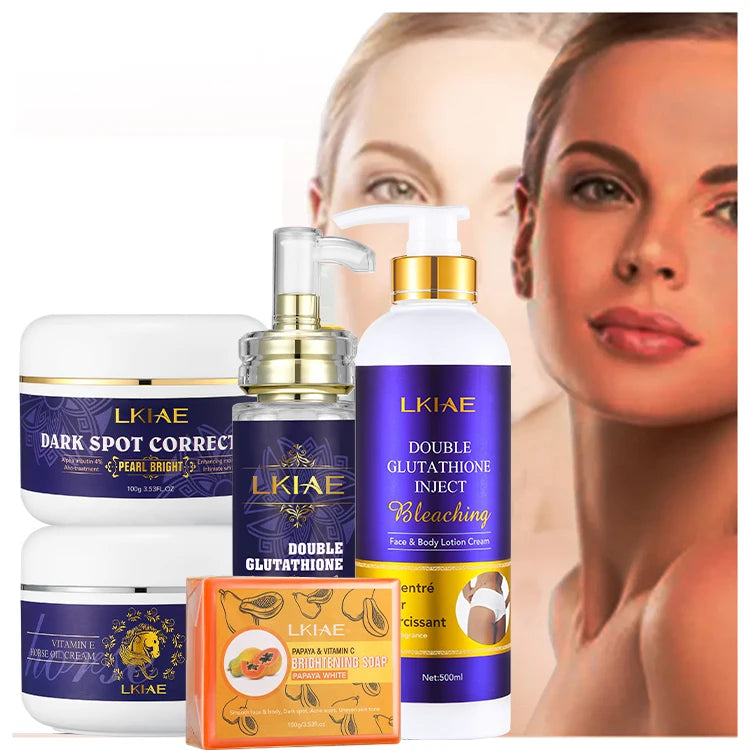 Horse Oil Black Soap Vitamin C Face Cream & Lotion Daily Skin Care Set with Luxurious Organic Ingredients for All Skin Types