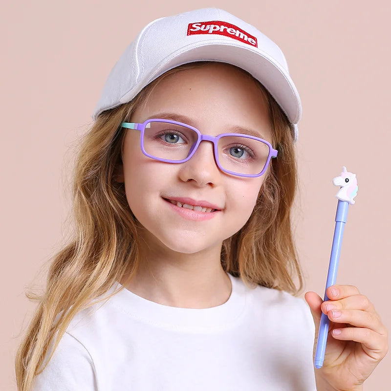 Custom Logo Hot Children Computer Phone Square Soft Silicone Eyewear Kids Anti Blue Ray Light Blocking Glasses for Children