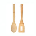 Eco Friendly 30cm Long Handle Wood Bamboo Slotted Spoon Cooking Spatula Set