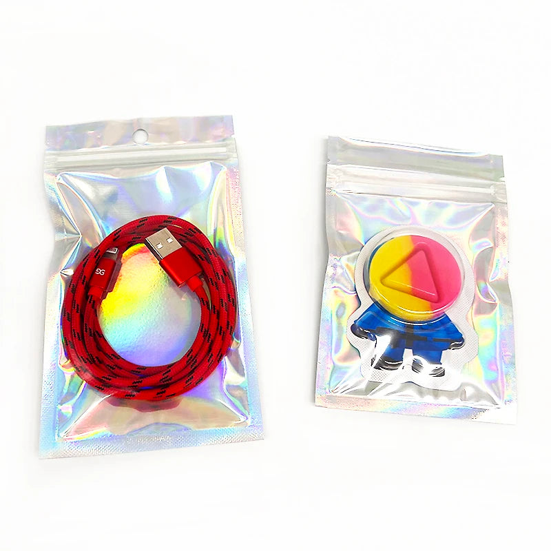 Fast Delivery Holographic Mylar Ziplock Bags Gravure Printing Small Resealable Packaging for Earrings Food Grade Moisture Proof