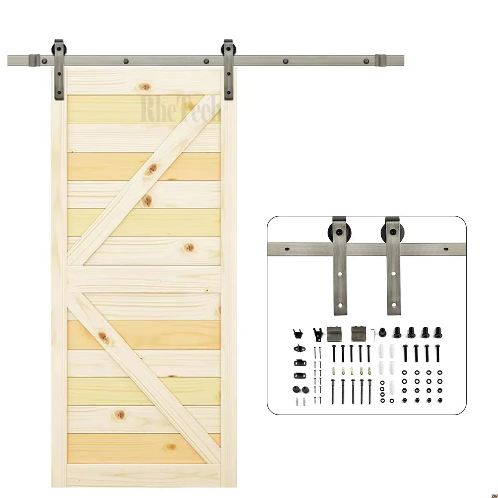 RHETECH M00002 Modern Industrial Style Gray Barn Door Hardware Kits Durable  Glass for Entry Bathroom Sliding Door System