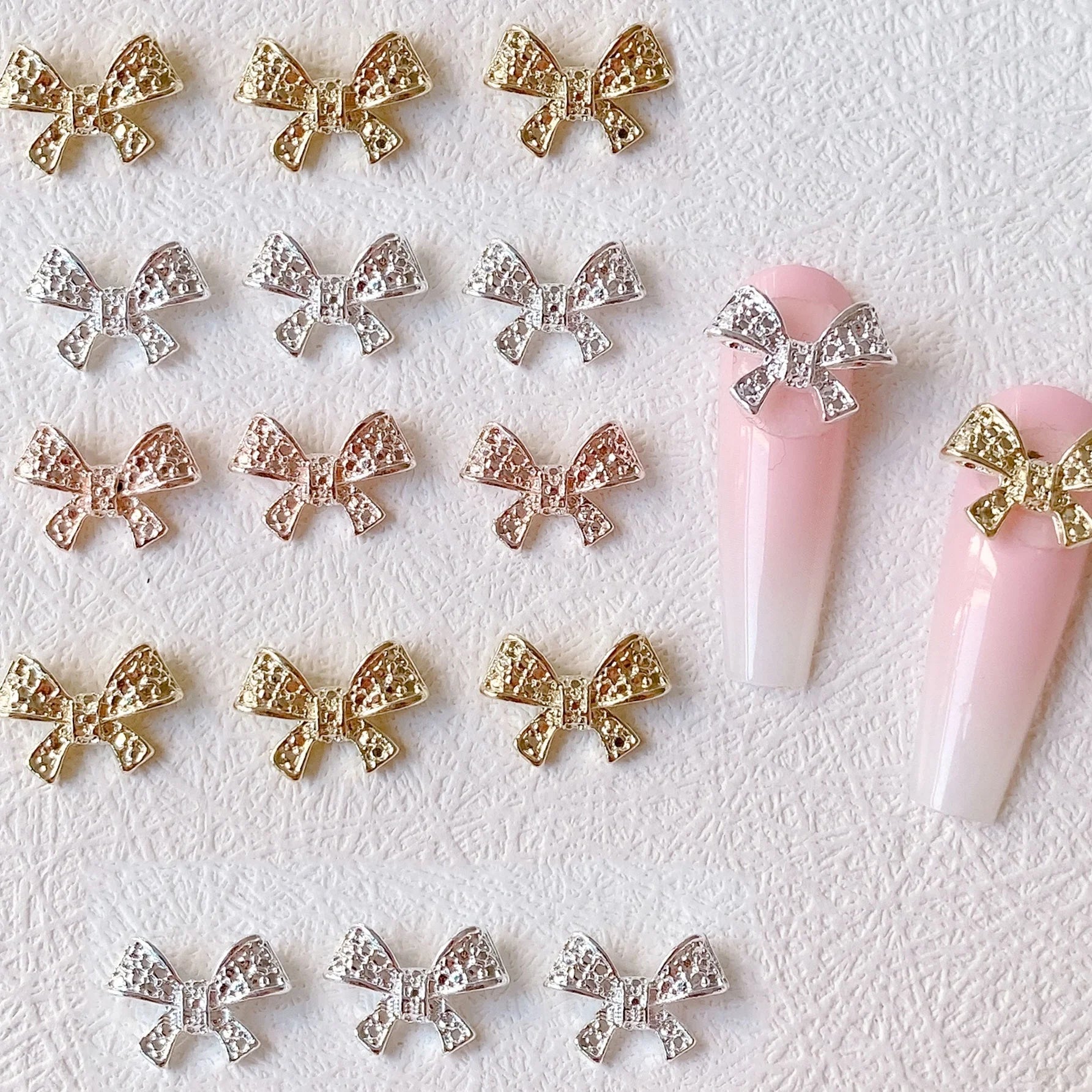 Paso Sico High Quality Shimmer Japanese Butterfly Bow Ribbon Design Alloy 3D Nail Art Charms for Girls Manicure Accessories