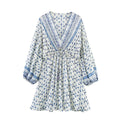 ZATRHMBM Spring and Autumn Women's Wear 2025 New Fashion Gold Line Printed Dress Retro V-neck Casual Women's Mini Dress