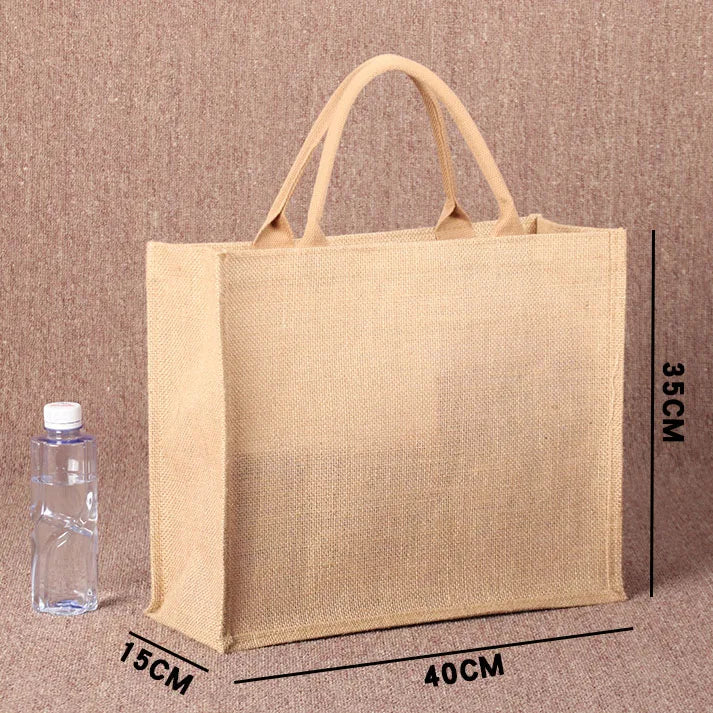 40*35*15CM Wholesale Cheap Natural Linen Jute Tote Shopping Bag with Custom Design and Rope Handle for Gifts