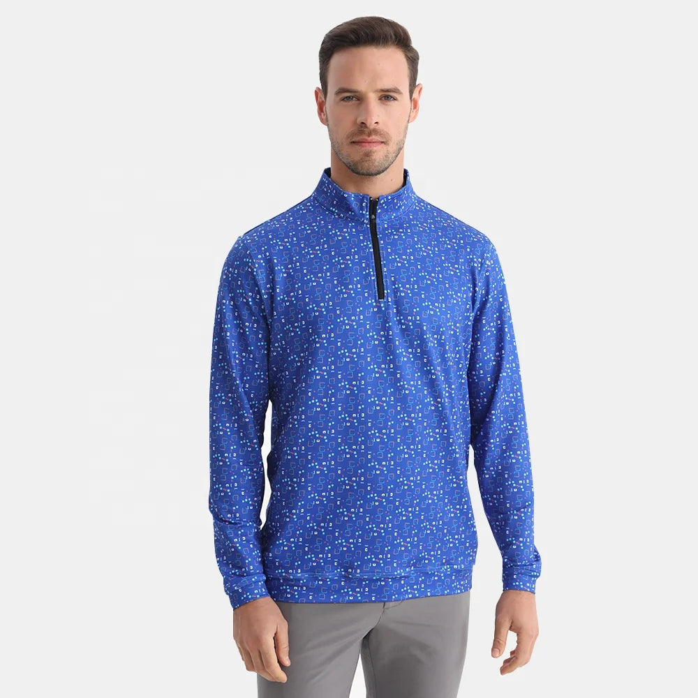 Golthan Custom OEM Logo Men Fitness Mens Print Golf Pullover Jacket Polyester Cotton Plain Knitted 1/4 Zip Pullover