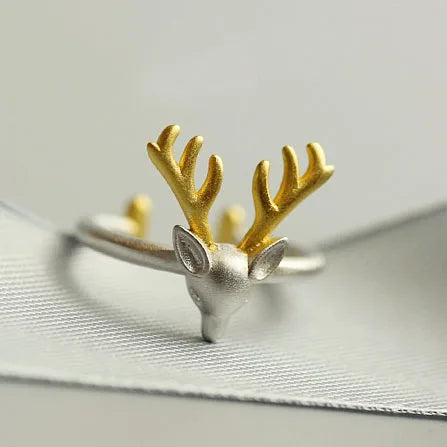 FY-JZ107 Hot Sale Wholesale Deer Head Gold Silver Opening Resizable Rings for Women Jewelry