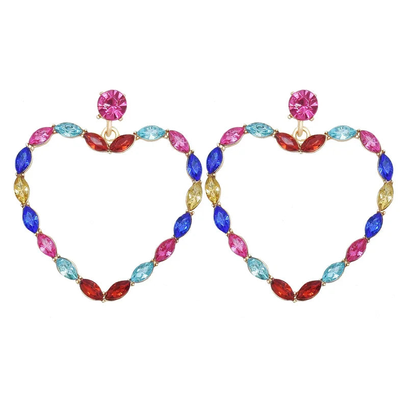 New Fashion Jewelry Women Girls Rhinestone Exaggelated Large Drop Geometric Earrings Statement Dangle Heart Earrings