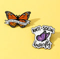 Anti-social Butterfly Brooch Custom Introverts Lapel Pins Cute Insect Cartoon Soft Enamel Lapel Pins for Hats