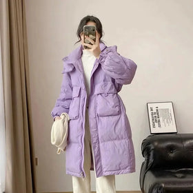 Female Parker 2023 New Fashion Temperament Warm Thickened Women's Down Jacket Winter White Duck Down Women's Down Jacket NBH848
