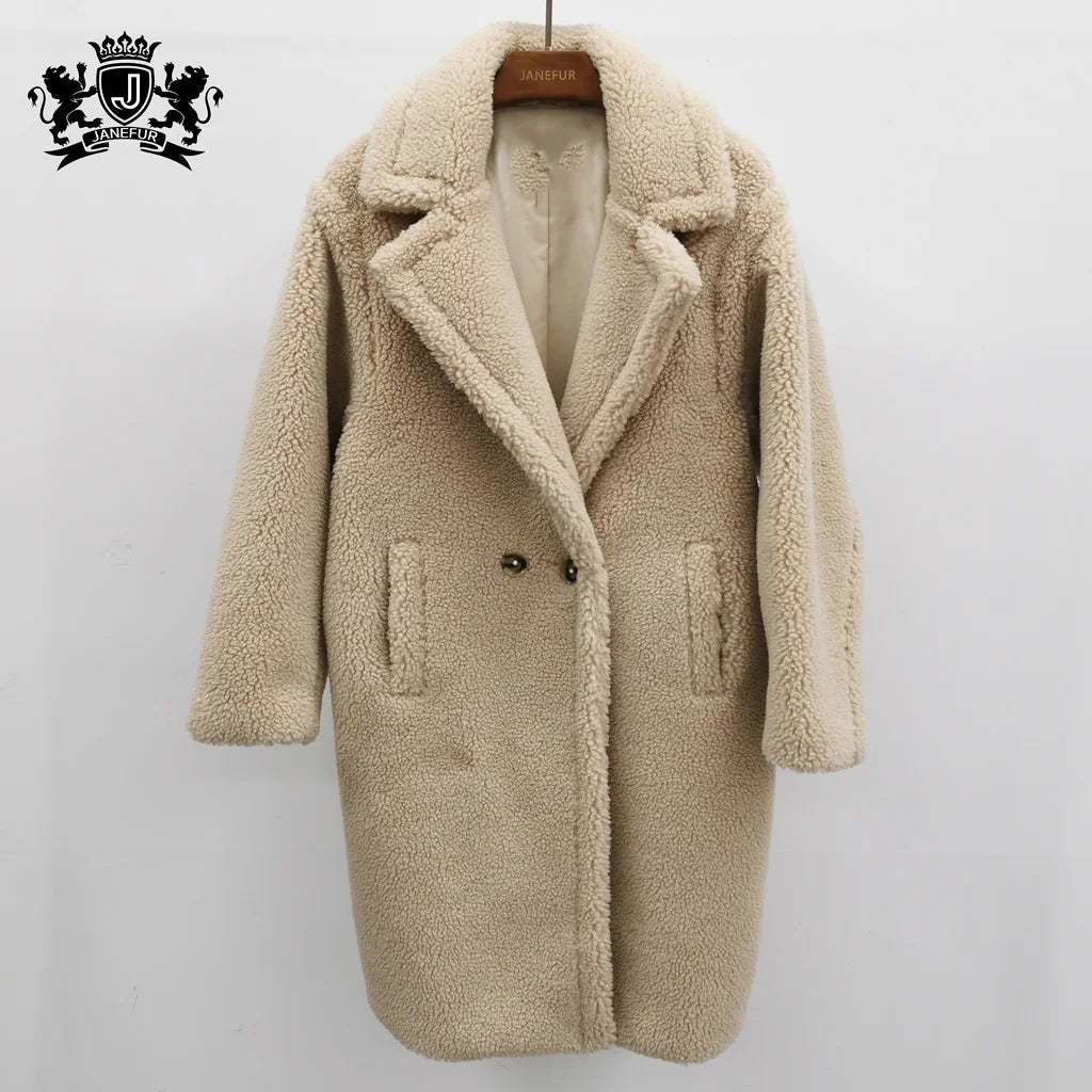 Hot Sale Genuine Lamb Fur Sheepskin Long Coat Women / Women's Sheep Skin Shearling
