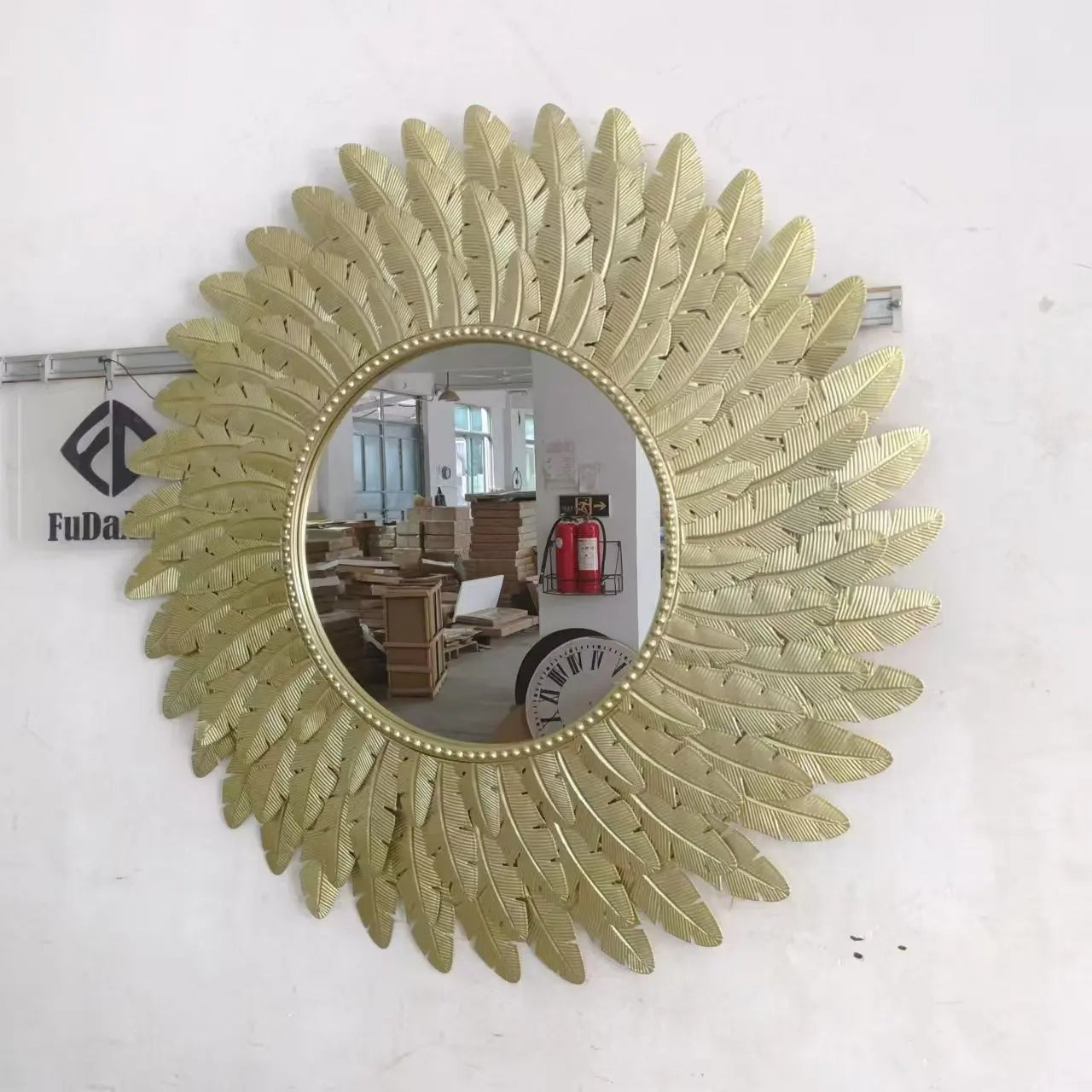 96cm Large Luxury Metal Wall Decoration Contemporary Feather Shape Iron Art Golden Mirror Home Decor Hotel Gift Dropshipping DDP