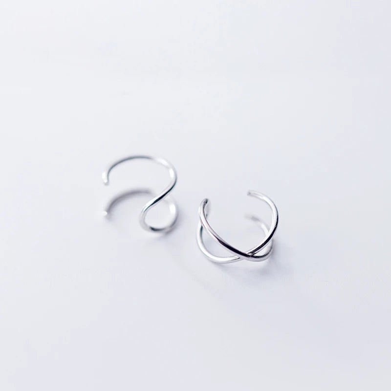 Wholesale Minimalist S925 Sterling Silver Cross No Piercing Ears Clip Earrings Girls Layered Cuff Earrings Hot Sale