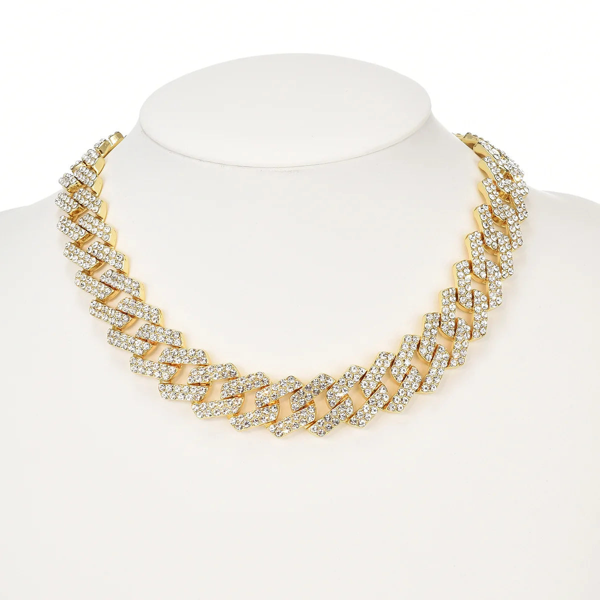 European and American Fashion Cuban Chain Necklace 20mm2 Row Full Diamond Classic Hip Hop Style
