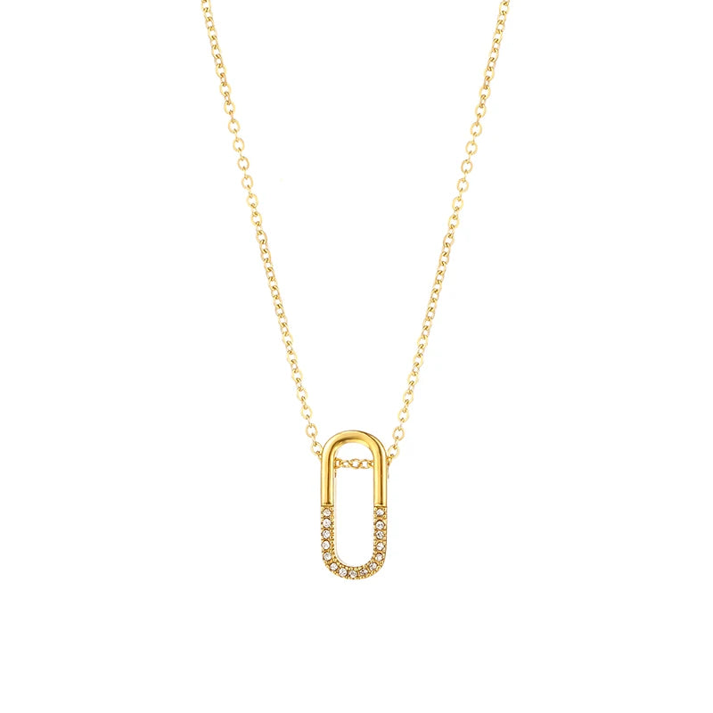 Minimalist Waterproof Jewelry 18K Gold Plated Stainless Steel U-shaped Lucky Zircon U Pendant Necklace for Women