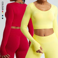 SHINBENE Women's Basic Workout Crop Top with Long Sleeves and Thumb Holes Breathable Four-Way Stretch Spandex/Nylon Quick Dry