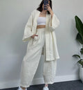 S-3XL Women's Solid Cotton Linen Loose Sleeve Casual Sleepwear Set Can Be Outworn in Home Clothing