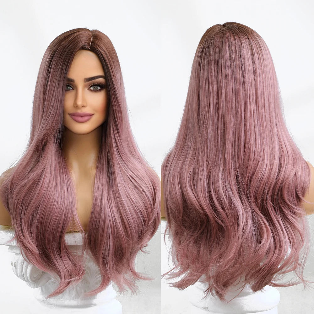 Wigs Factory Synthetic Wig Ombre Light Purple Long Middle Part Hair Daily Natural Hair Wig Wavy for Women