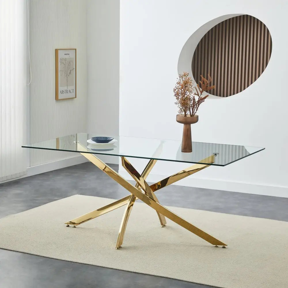 Popular Home Modern Square 10/12mm Tempered Glass Dining Table Luxury Royal Italian Dining Table Gold Furniture