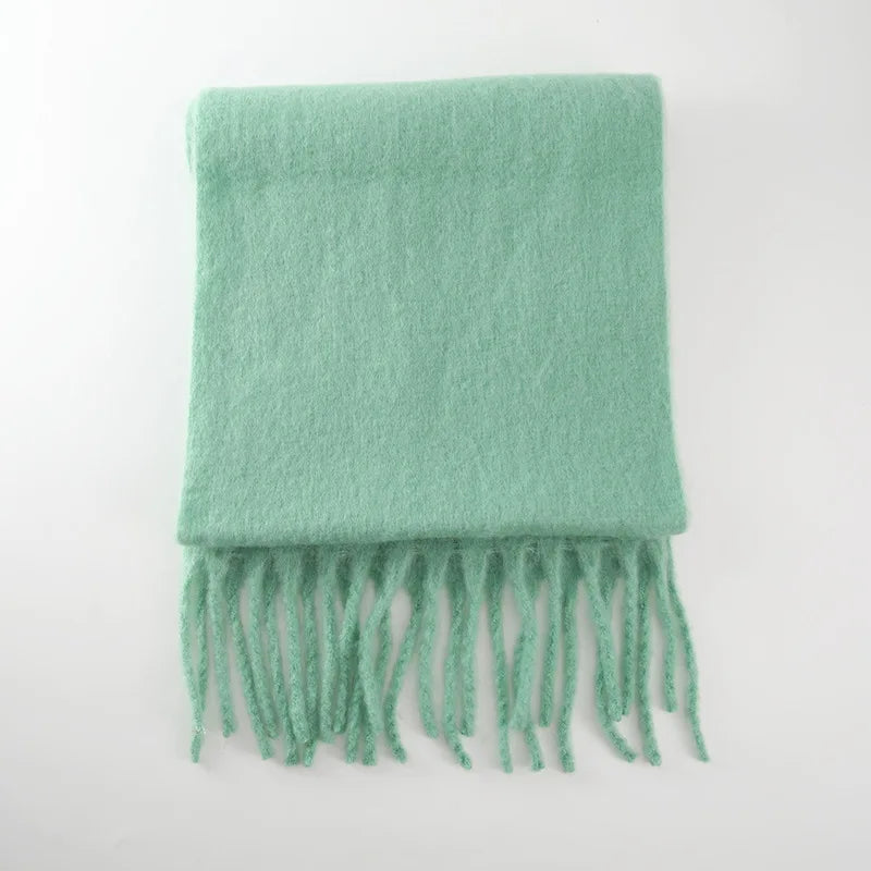 2025 New Solid Color Rough Bearded Mohair Cashmere Like Scarf for Women in Autumn and Winter Thickened Warm Shawl Scarf