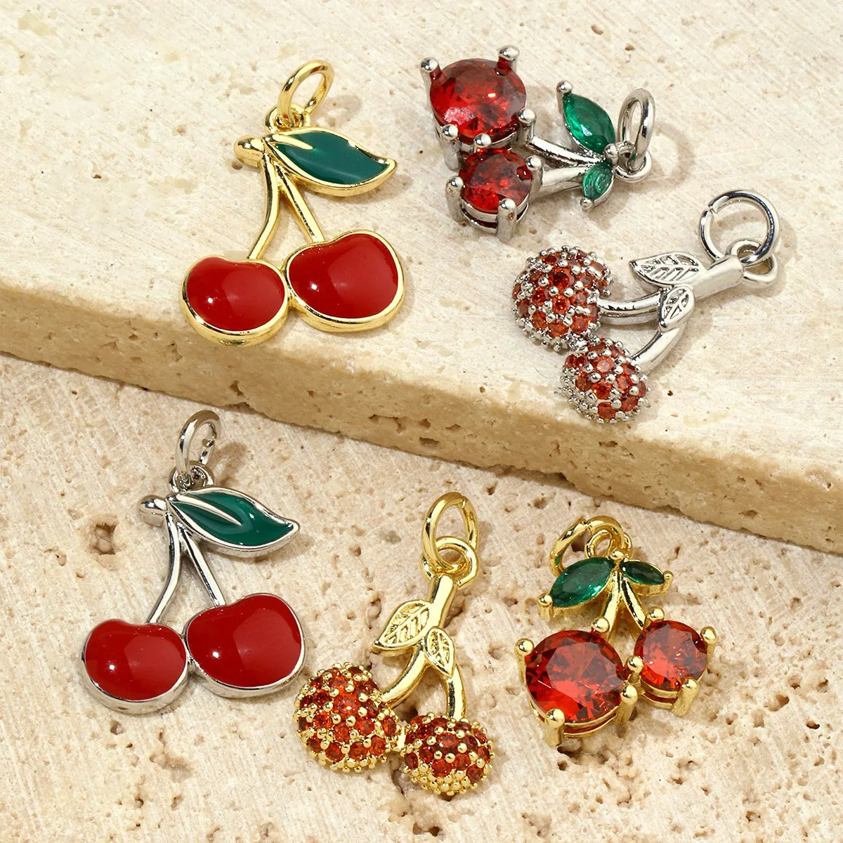 Beimai OEM Accessories Popular Luxury Small Cherry Fruit Copper Zircon Pendant Charms for Jewelry Making