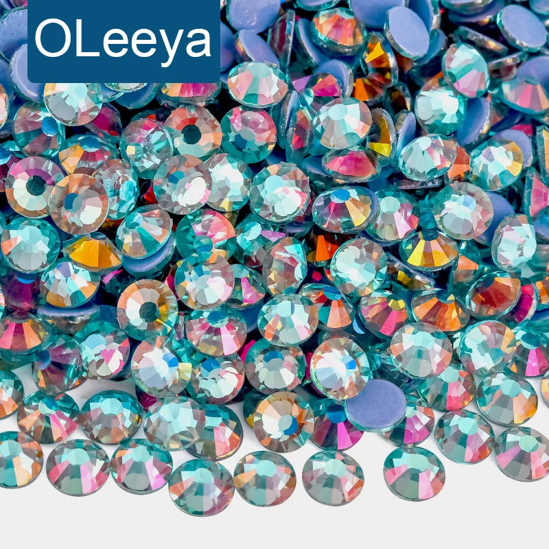 OLeeya Wholesale Orange Red Blue Rhinestone German Glue Glass Hotfix SS6 SS10 Crystal Hot Fix  Iron on Rhinestone for Decoration