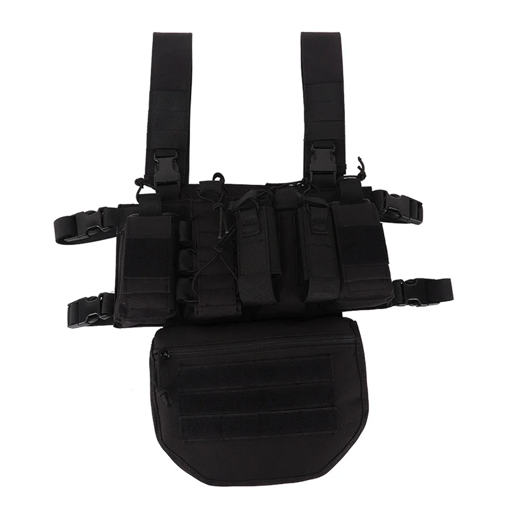 D3CR Tactical Chest Rig MOLLE Plate Carrier with Integrated Magazine Pouches & Drop Pouch Combat Training Vest for Hunting