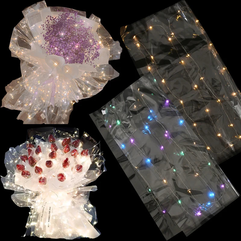 New Luminous LED Cellophane Flower Gift Packing Wedding Valentine Day Party Bouquet Wrapping Paper Flower Wraps