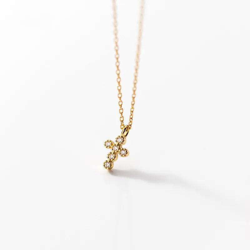 Small Cubic Zirconia Cross Pendant 925 Sterling Silver 18K Gold Plated Necklaces Fine Jewelry for Women