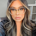 UNOC 2022 New Style Big Frame Sunglasses Personalized Anti-Blue Glasses Gold Transparent Red Gray Hot Sale Flat Mirror for Girls