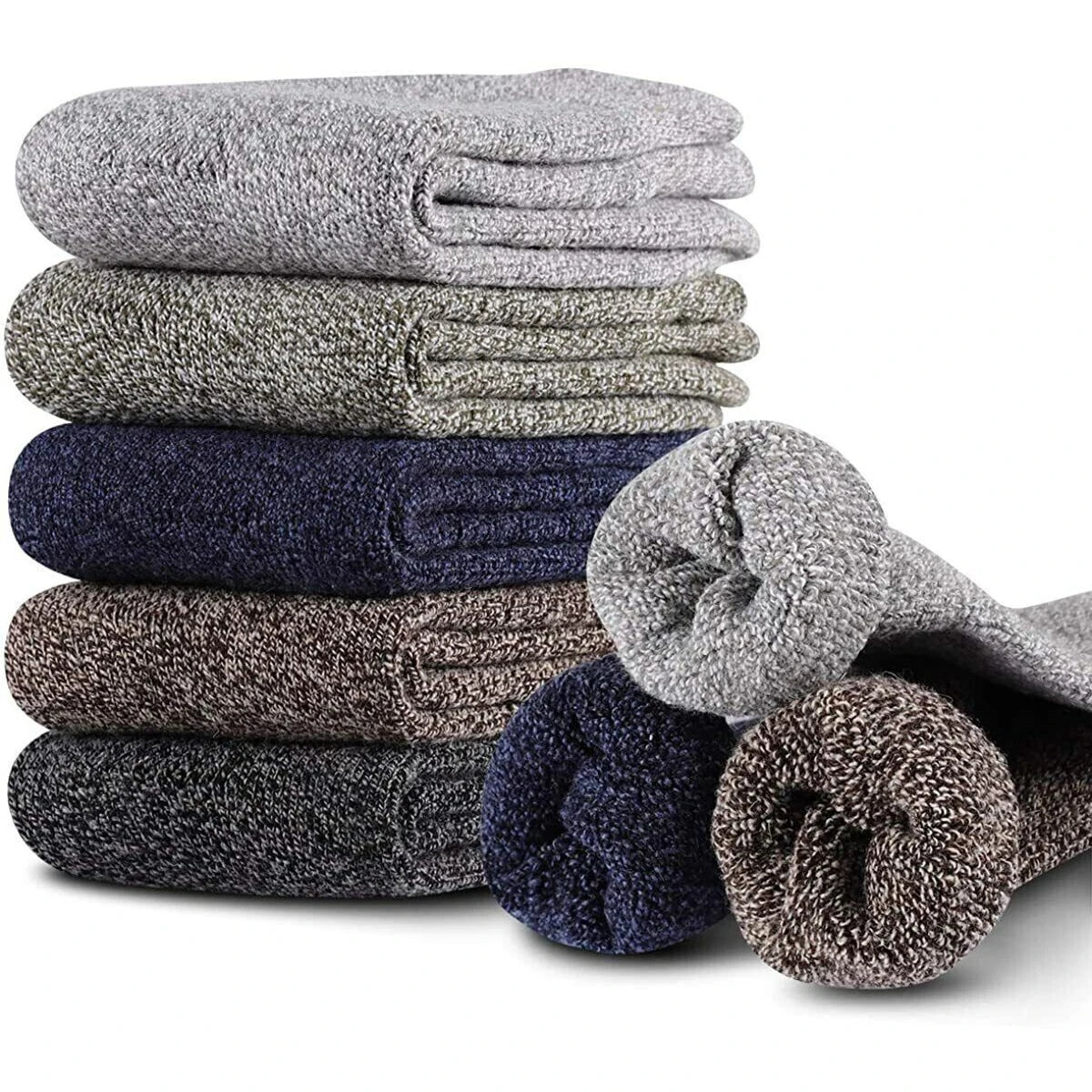 5 Pairs Men Solid Color Wool Socks Heavy Duty Warm Thermal Merino Lambs Wool Boots Socks