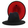 Womens Mens Two Tone Red Bottom Wide Brim Fedora Wool Felt Hat Casual Jazz Panama Hats