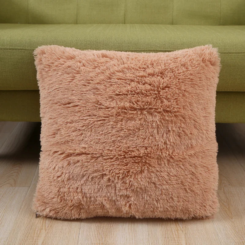 High Pile Microfiber Long Shaggy Fleece Bedroom Bed Throw Pillow Invisible Zipper Closure Bedroom Throw Pillow