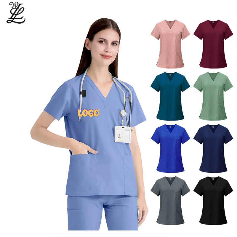 OEM New Custom Logo Hospital Uniforms Nurse Surgical Uniform Scrub Fashionable Female Dental Clinic Spandex Scrubs Uniforms Sets