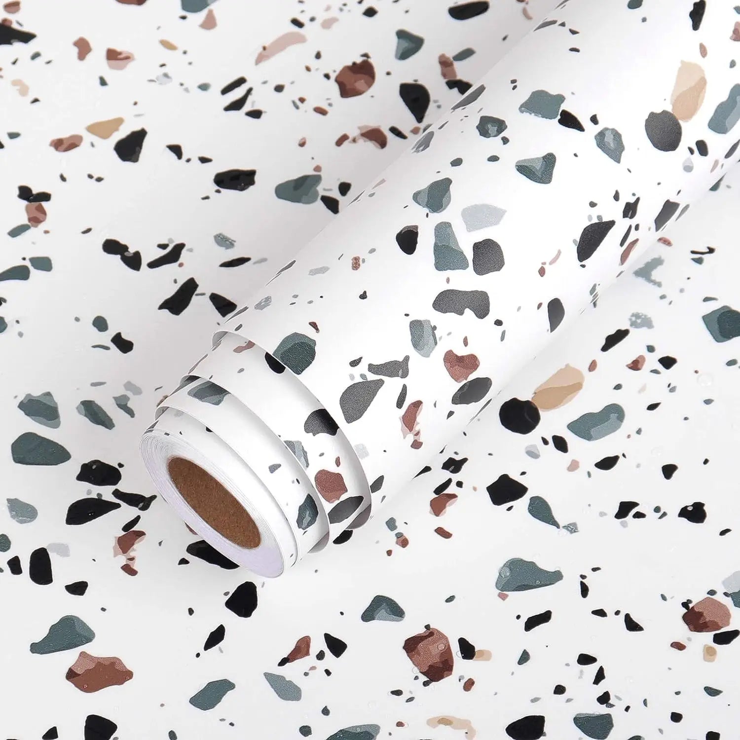 White Terrazzo Marble Waterproof Self-adhesive Granite Wallpaper Roll Peel and Stick Wallpaper for Kitchen Decor