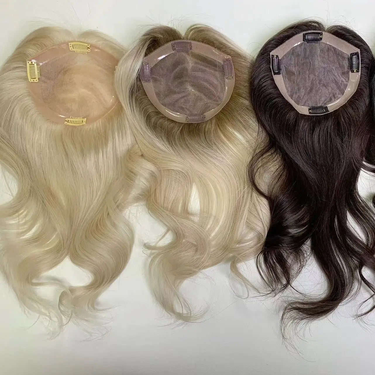 Wholesale Ready to Ship Mono Top Human Hair Topper With PU Russian Remy Virgin Cuticle Aligned Mono PU Hair Topper Piece