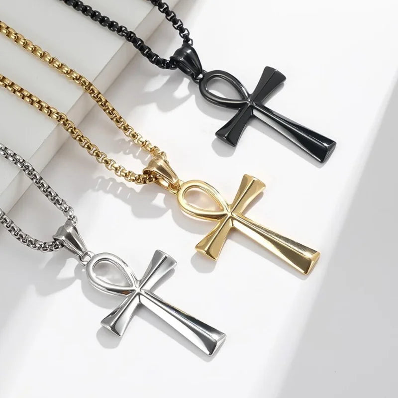 Fashion Casual Temperament Stainless Steel Cross Necklace Popular Men Personality Pendant Jewelry