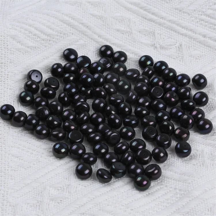 Promotion 9.5-10mm Black Color Loose Button Beads Pearl for Pearl Earrings