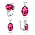 Simple Style 925 Sterling Silver Jewelry Sets Aaa Crystal Rhodium Plating Oval Ruby Fashion Jewelry Set