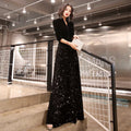 Black Prom Gown V- Neck Solid Patchwork Sequin Three Quarter Sleeve Wedding Evening Dresses