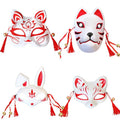 Cat Full Face Cosplay Mask Japanese Summer Festival Decoration Painted Masks With Tassel Bell Cosplay Kabuki Supplies White