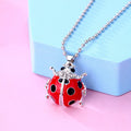 Trendy Silver Plated Clavicle Chain Red Enamel Color Cartoon Magic Ladybug Pendant Necklace for Children Wholesale