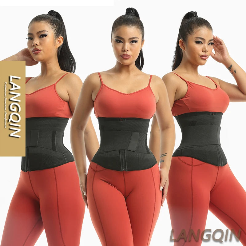 Adjustable Elastic Fitness Waist Trimmer Wrap Sweat Band Medium Control Shaper Belt Belly Zipper Slim Breathable Plus Size