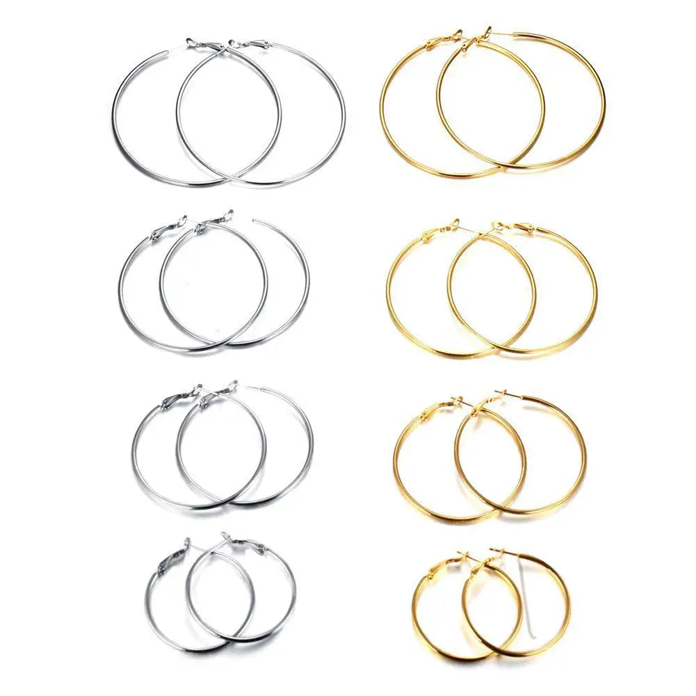 New Trendy Earring 18K Gold Plated Basic Thin Big O Hoop Earrings for Women Stainless Steel Jewelry Wholesale