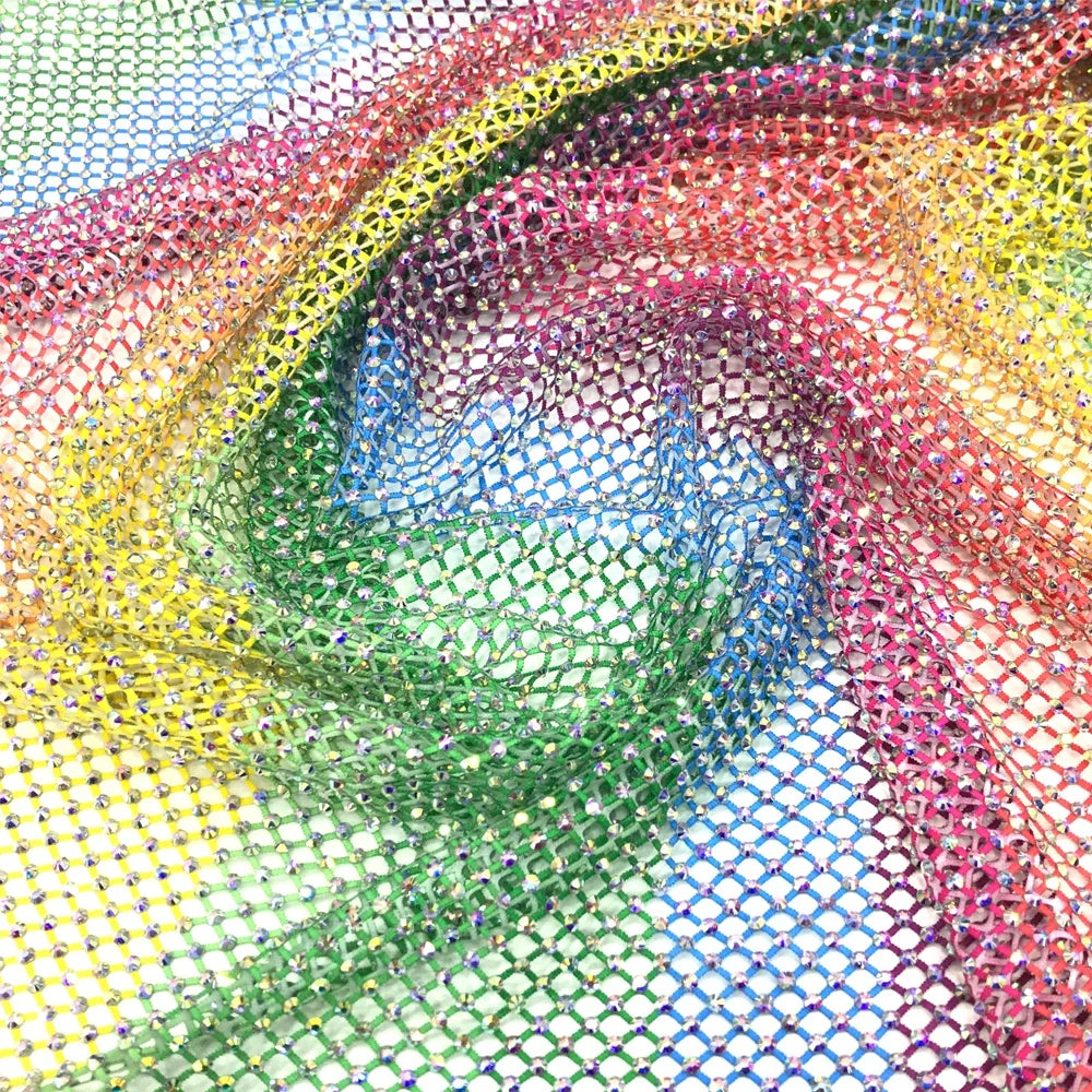 S275 SS12 Soft Elastic Hotfix Rhinestone Mesh Fabric Stretch Crystal Mesh Rhinestone Fabric Cuttable for Making Party Dress
