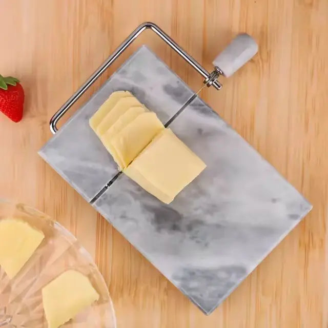 Hot Selling Stainless Steel Tangents Marble Butter Cutter Machine Board Portable Unique Pattern Marble Cheese Slicer Tools